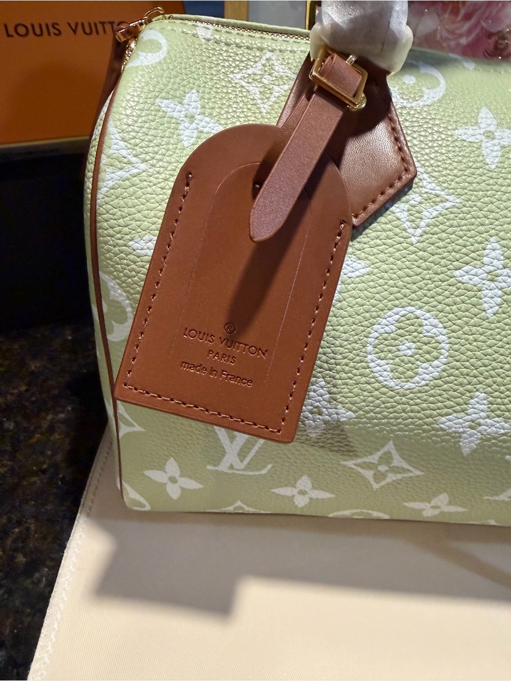 Pale Green & White Monogram 25 Satchel - Picture 2 of 12
